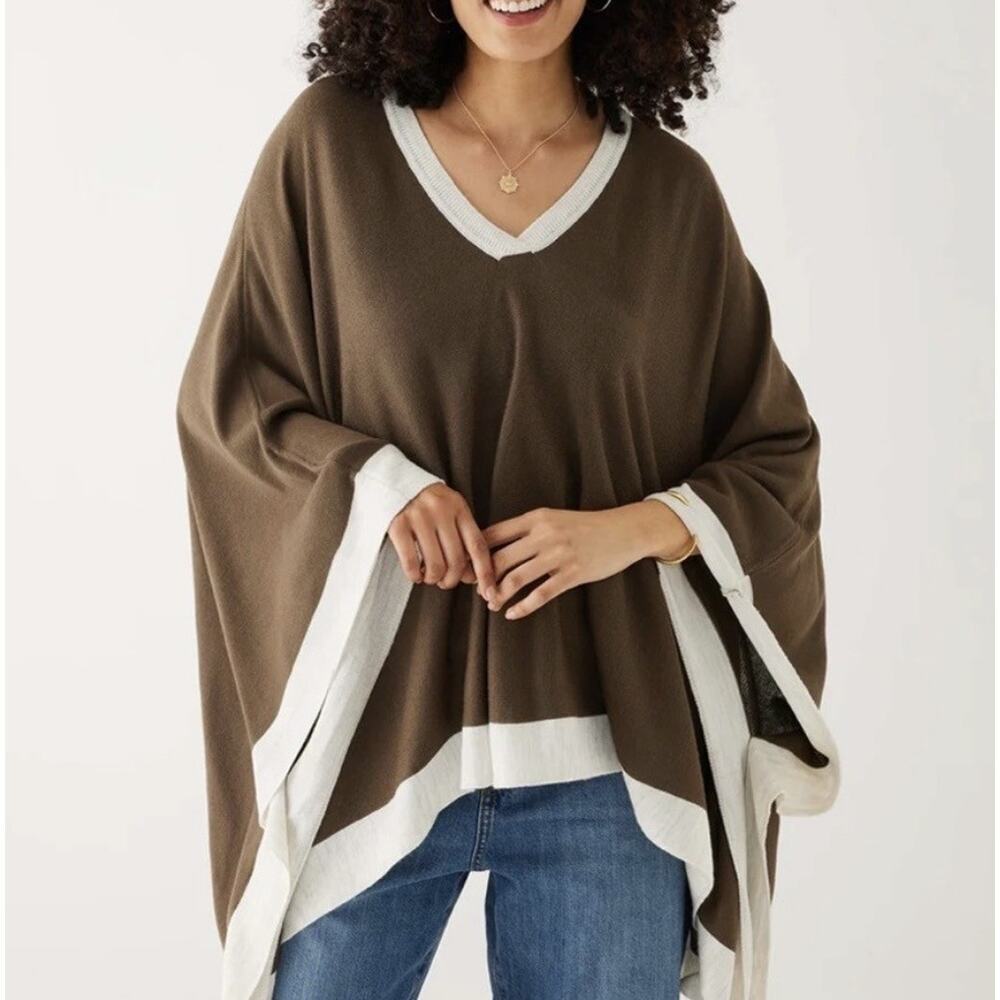 Mersea Avalon Poncho Womens One Size Brown V Neck Travel Poncho